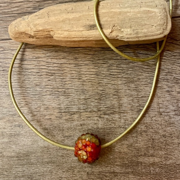 ✨ Red & Gold Pave Ball on Light Green Pearlized Genuine Leather ✨ - Picture 1 of 2